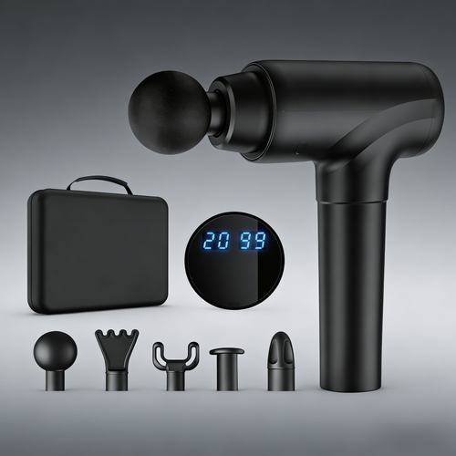 LCD Touch Screen Massage Gun - Deep Tissue Muscle Massager with 6 Attachments