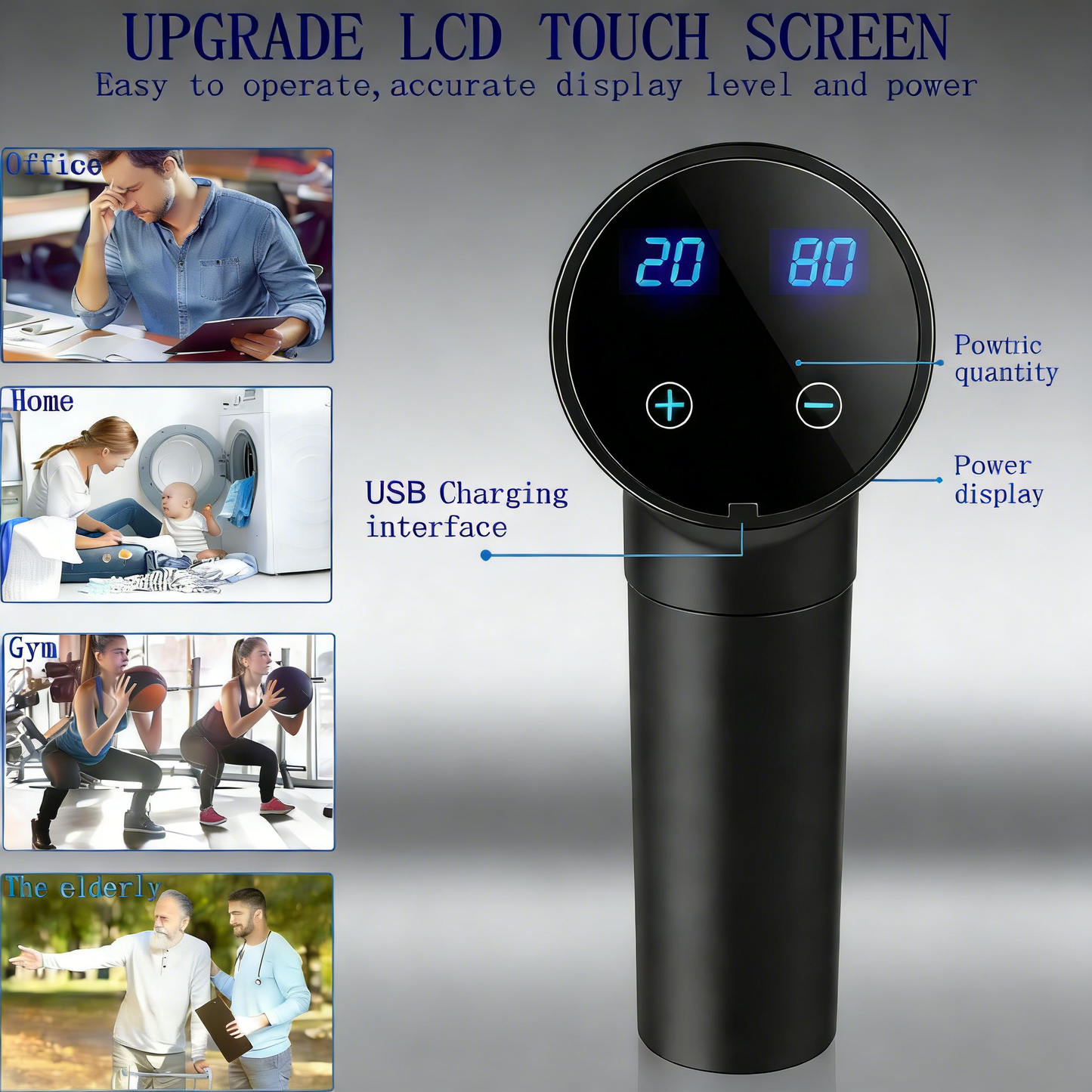 LCD Touch Screen Massage Gun - Deep Tissue Muscle Massager with 6 Attachments