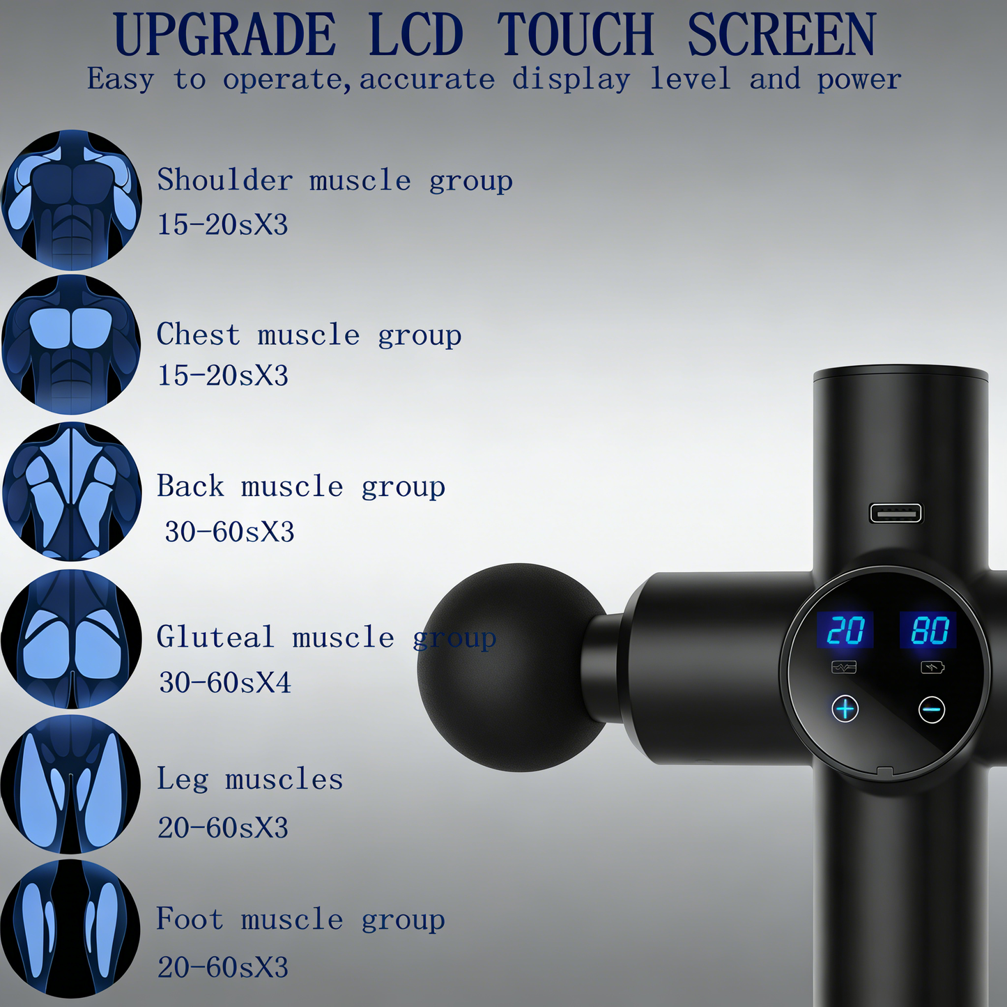 LCD Touch Screen Massage Gun - Deep Tissue Muscle Massager with 6 Attachments