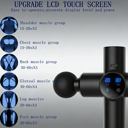 LCD Touch Screen Massage Gun - Deep Tissue Muscle Massager with 6 Attachments